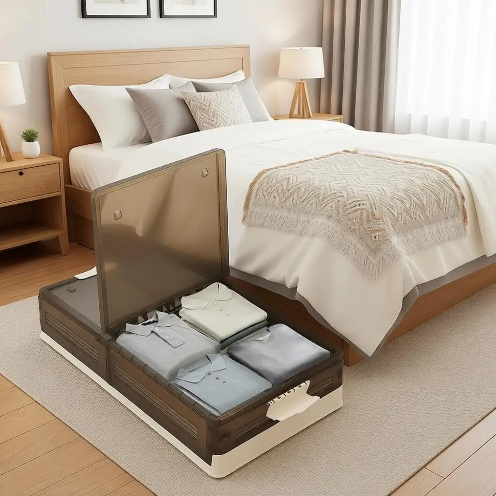 

2-Pack Stackable Under Bed Storage Boxes with Wheels, Grey, for Clothes, Shoes, and More