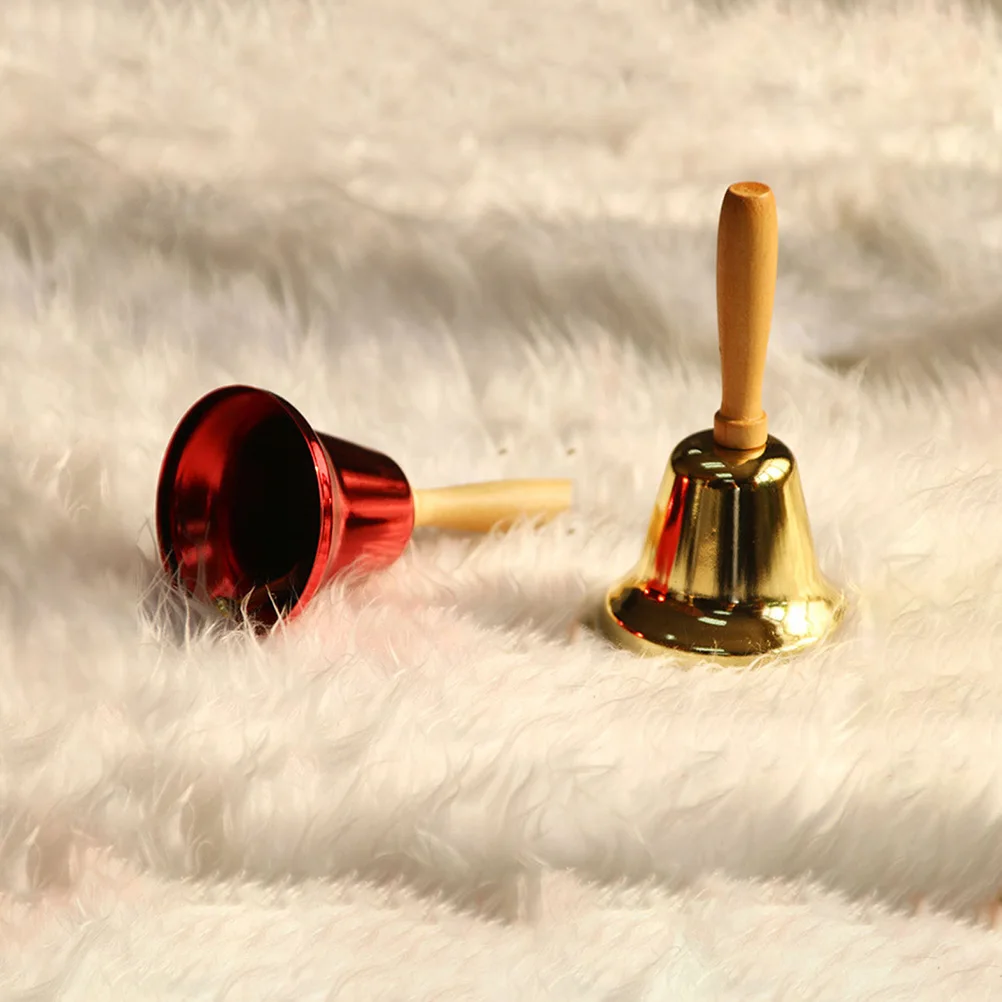 

2Pcs Hand Bells Metal Ball Inside Wooden Handle Loud Crisp Ringtone Restaurant Service Wedding Party Props Christmas Hand Bells