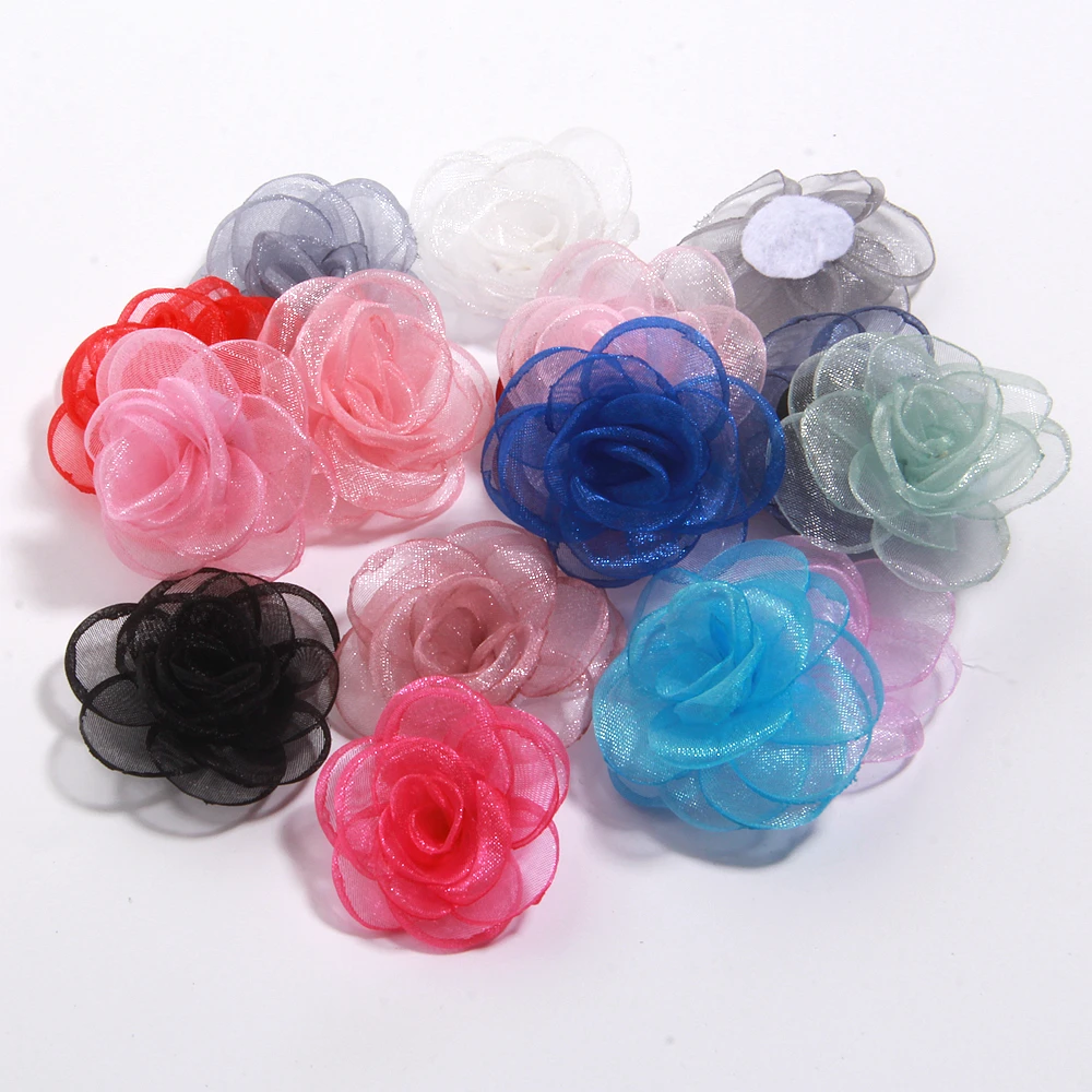 

4.2cm Multi-layered Chiffon Fabric Flowers Artificial Colorful DIY Jewelry And Garment Decoration Earrings Accessories