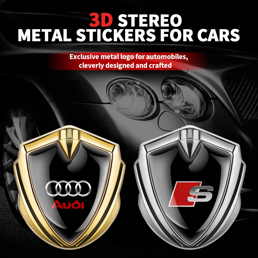

For Audi Sline S A1 A3 A4 B5 B7 B8 A5 A6 C6 A7 A8 Q3 Q5 Q7 TT RS 3D Metal Car Body Trunk Shield Sticker Badge Auto Accessories