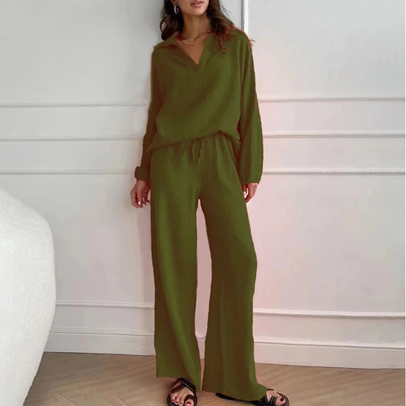 Elegant Solid Shirt Trousers Suit Women Turn-down Collar Long Sleeve Casual Loose Woman Sets Female Summer New Lady Street Wear