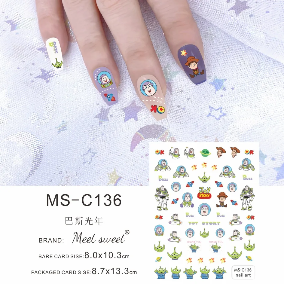 Cartoon Winnie the Pooh 3D Nail Stickers Disney Nail Art Supplies Stitch Disney Princess Anime Stickers For Nails Press on Nails