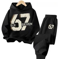 67 Chic Children's Hoodies Set 4-13Y Korean Streetwear Block Tracksuit Fashion Comfortable Kids Sweatshirt 2 Pcs Sets Pant Suit