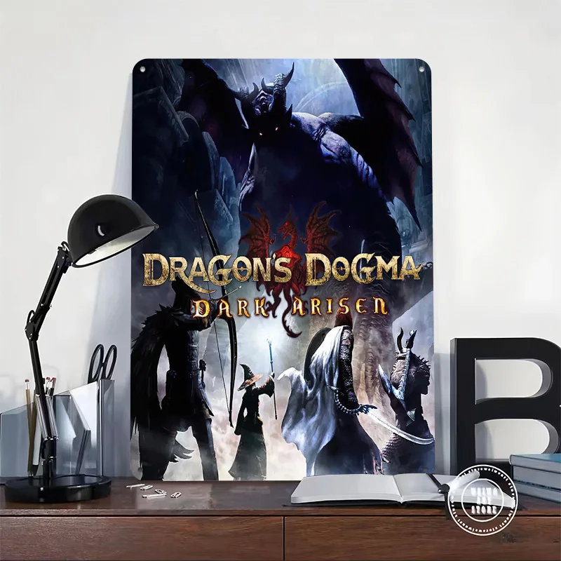 Dragon's Dogma: Dark Arisen ملصق معدني علامات القصدير صور جدار ديكور علامة معدنية مخصصة لتزيين جدران الفن رجل الكهف الرجعية #2