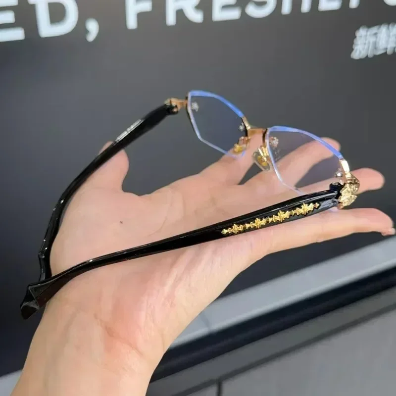 نظارات نحت عصرية بدون إطار مضادة للضوء الأزرق للنساء والرجال بإطار فضي نظارات بصرية نظارات قراءة الكمبيوتر #4