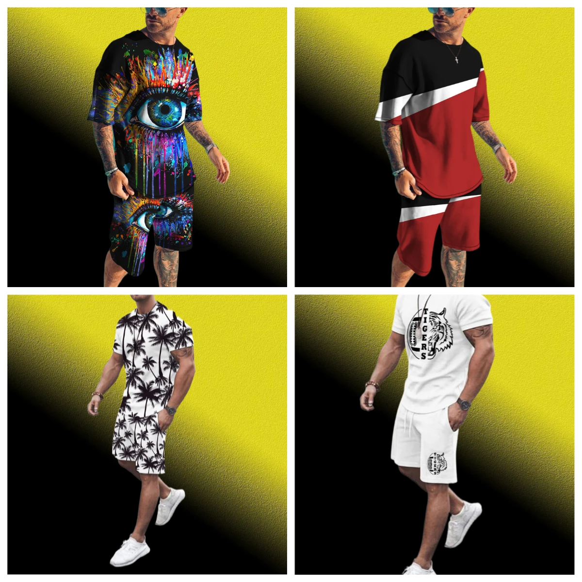 

2025 Fashion Men's Suit 3D Printed Letter Quick-drying Men's Top Y2K Style Summer Casual Breathable Refreshing Sports Suit