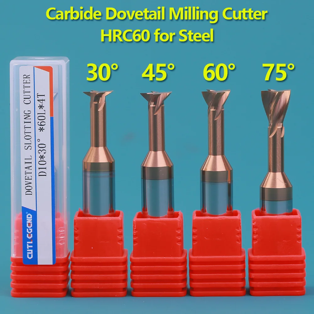 HRC60 Carbide Dovetail Milling Cutter CNC Tool 30 45 60 75 Degree Tungsten Steel Machining Tool for Metal 1mm-20mm Router Bits