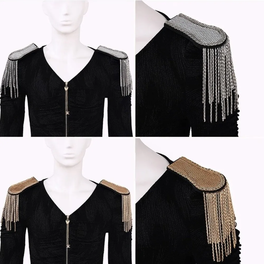 Exquisite Epaulet Tassel Chain Shoulder Board Brooch Punk Star Shoulder Flash Cool Pin Fringe Shoulder Mark Theatre