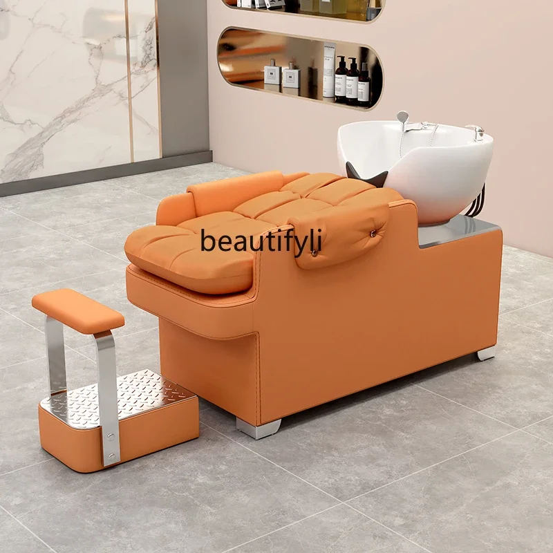 

A Barber Shop Lying Half High-End Shampoo Chair Hair Salon for Hair Salon Ceramic Flushing Bed
