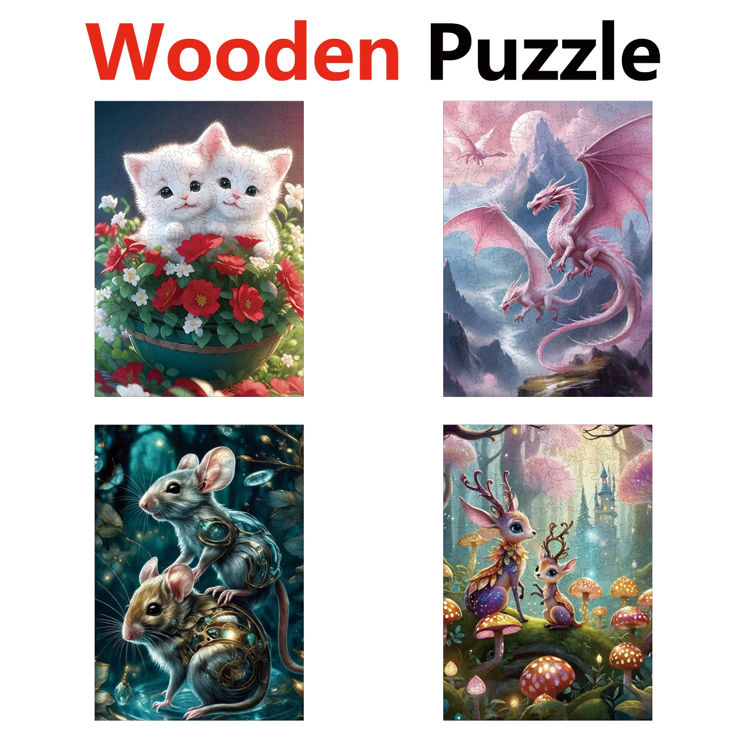 

Cat Dragon Mouse Deer Animal Puzzles High Quality Jigsaw Puzzle Wooden Puzzle Best Christmas Gift