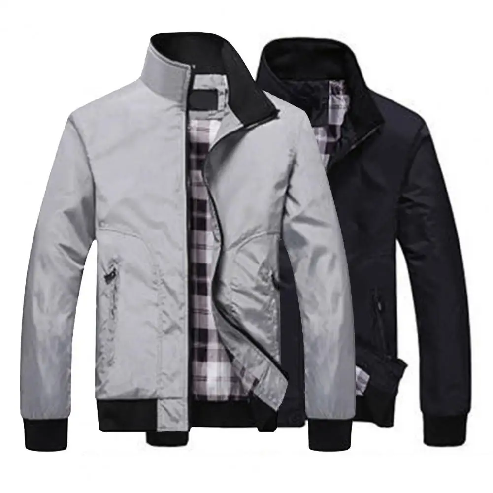 

Fashionable Spring Jacket Loose Grid Inseam Men Coat Elastic Cuff Spring Jacket