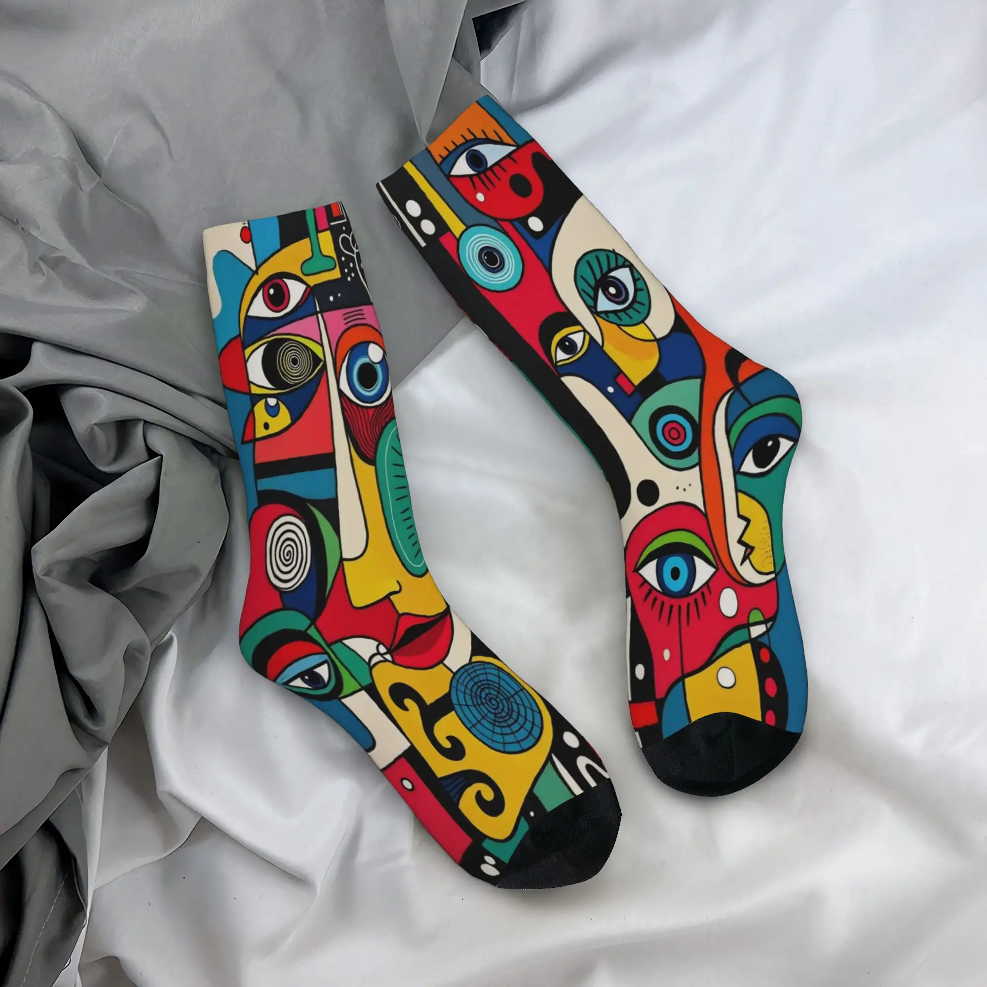 Abstract Art Face Design Socks Accessories for Women Men Flexible Stockings
