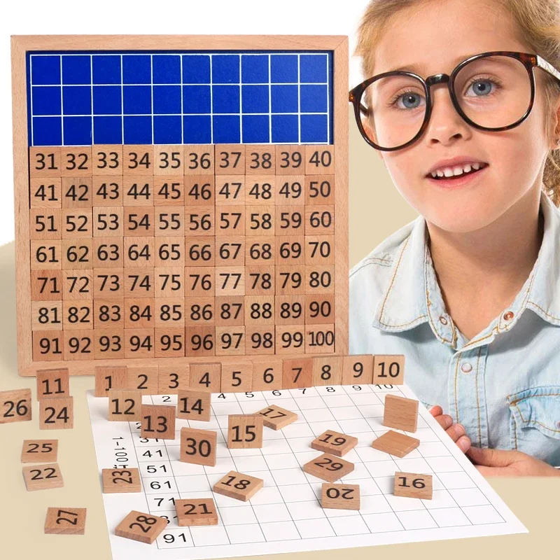 Montessori Teaching Aids Mathematics 1-100 Counting  Wooden Toys Digital Board Plate Educational Math Toy Gifts for 
