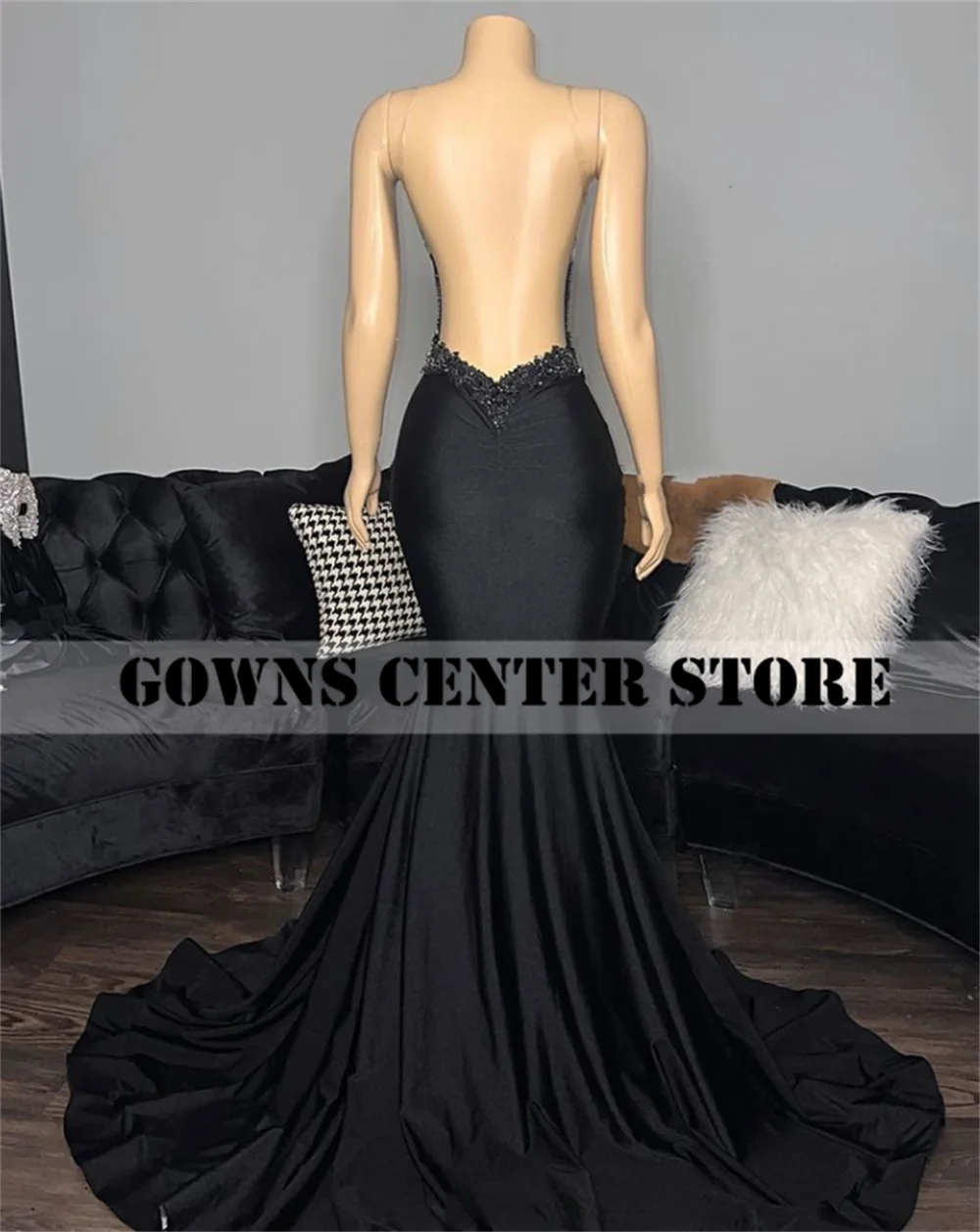 Elegant Black Prom Dresses Luxury Mermaid Evening Dresses Black Girls Beaded Graduation Gown Birthday Party Customized