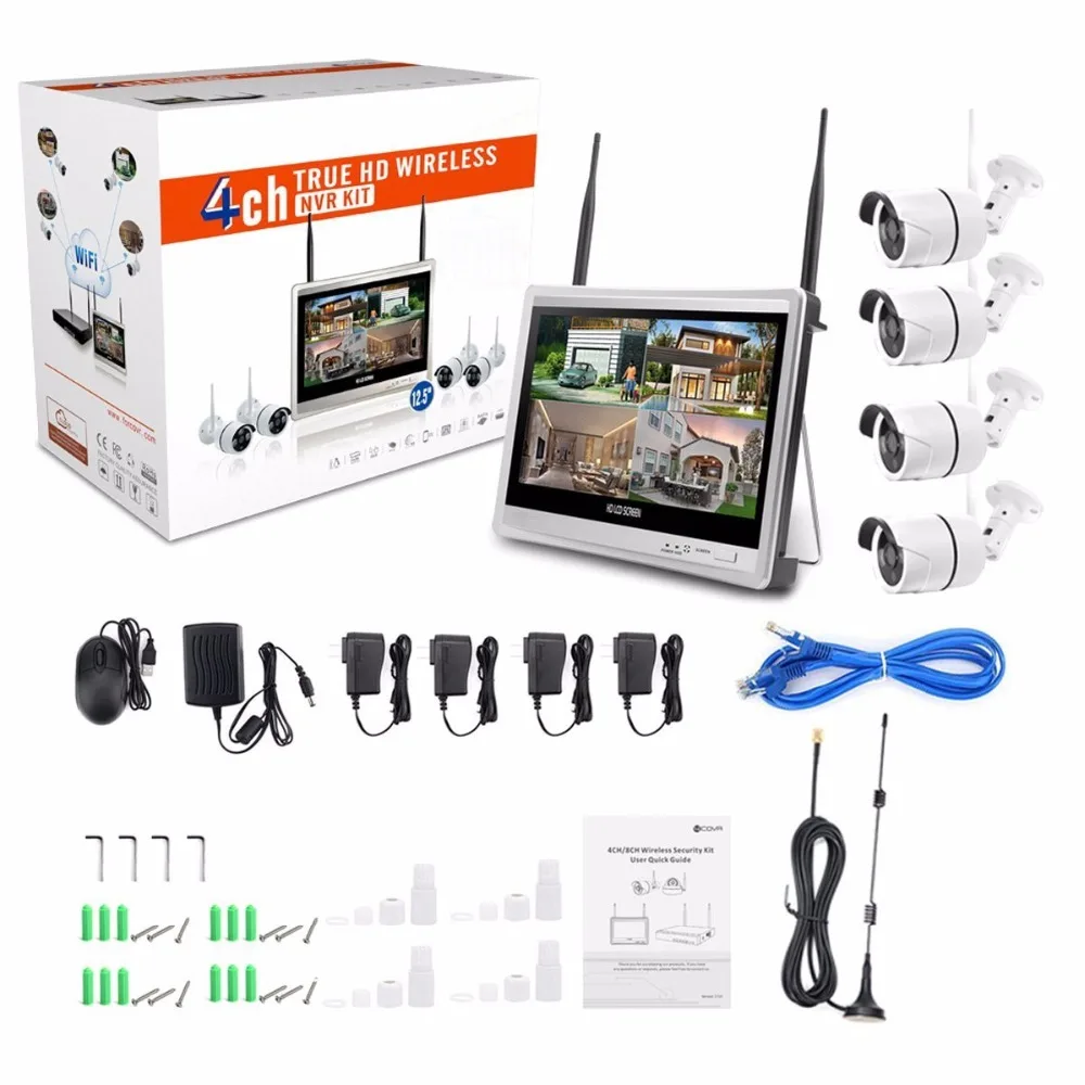 كاميرا منزلية لاسلكية نظام مراقبة الفيديو 4CH طقم NVR 1080P نظام الأمن CCTV 12.5 "4 قطعة كاميرا IP واي فاي خارجية #5