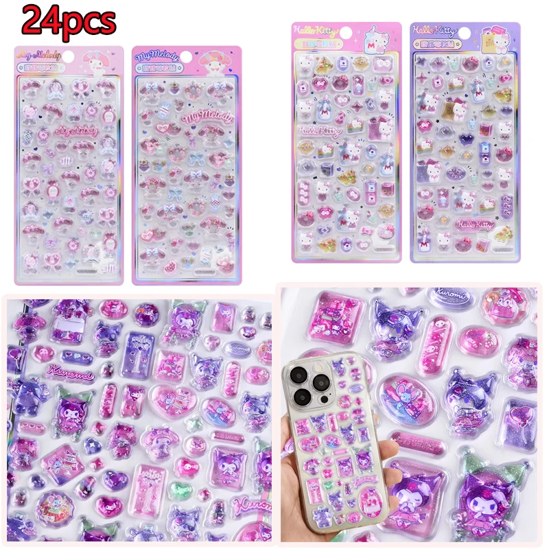 24-pezzi-hellokitty-black-beauty-3d-jelly-sticker-toy-decorazione-di-cristallo-adesivo-melody-anime-tema-artigianato-d'arte-per-bambini