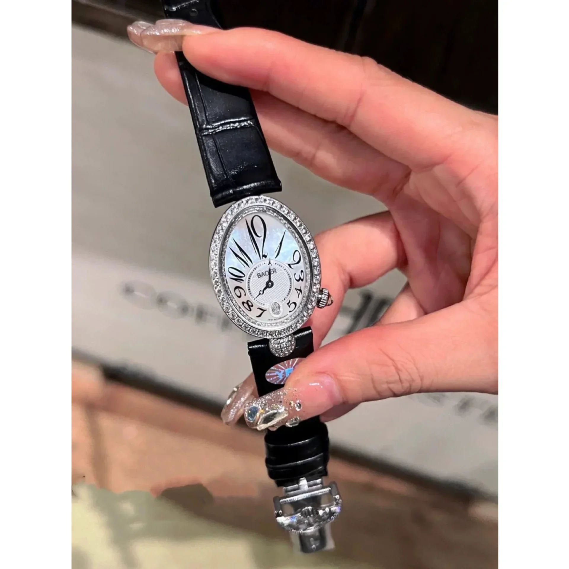 Treasure Watch Oval Egg-Shaped Fashion Trend Mechanical Women's Watch Cowhide Silk Belt Quartz