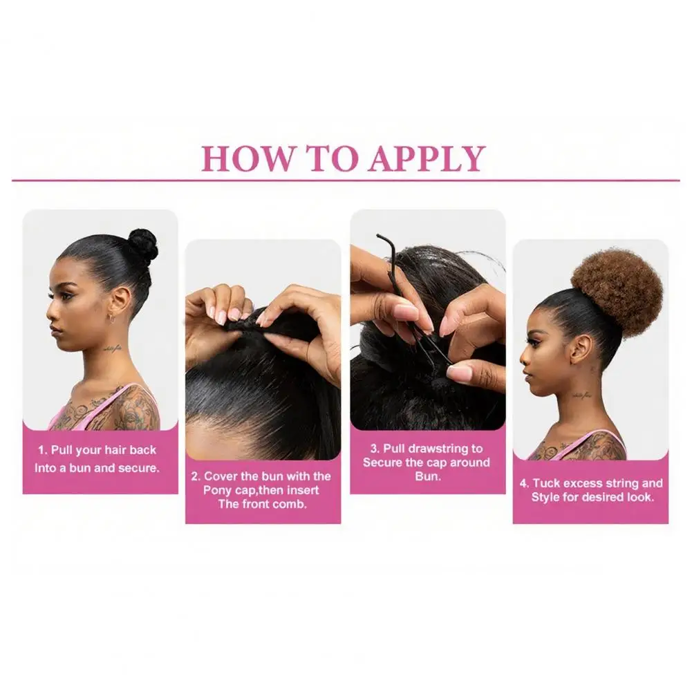 الأفرو نفخة الرباط ذيل حصان تمديد الأفرو مجعد تمديد قصير المظهر الطبيعي الاصطناعية كعكة هيربيسي مع شبكة داخلية #5