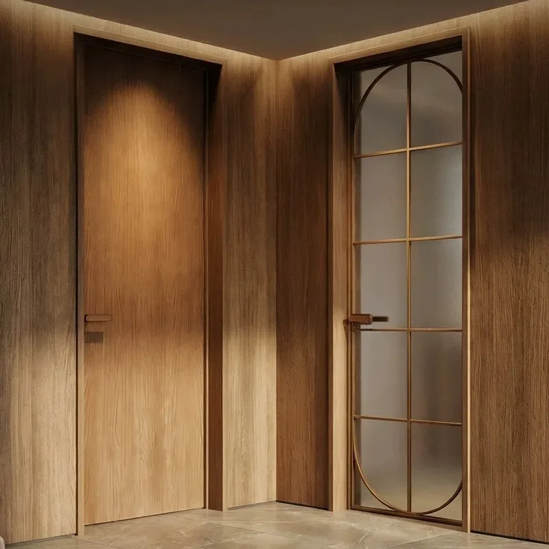 for New Chinese Style Aesthetics Bathroom Toilet Door Wire Bamboo Shadow Glass Medieval Retro Sliding Open Kitchen Door