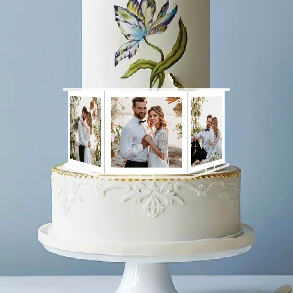 DIY Photo Cake Tiller | Transparent Acrylic Hexagon Cake Display Box | Personalized Photo Frame Cake Topper | Holds Six 9×9cm Pi