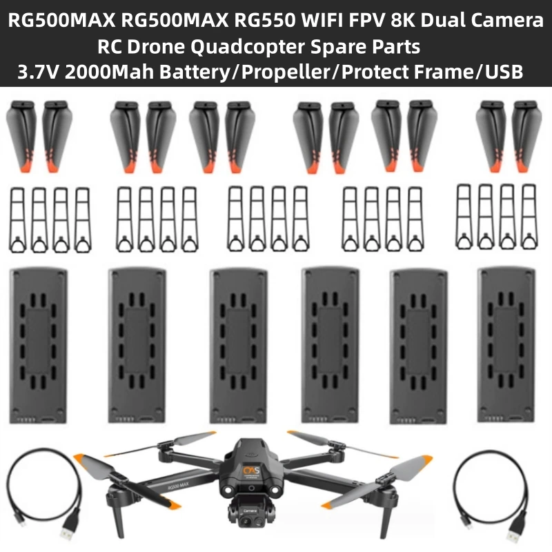 RG500MAX RG500MAX RG550 WIFI FPV 8K Dual Kamera RC Drone Quadcopter Ersatzteile 3,7 V 2000Mah Batterie/Propeller/Schutz Rahmen/USB