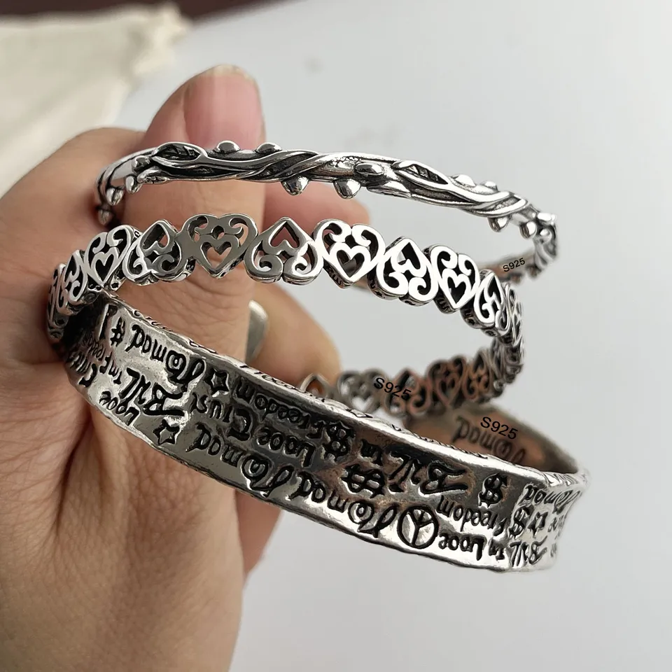 100% Solid 925 Sterling Silver Retro Bracelet for Women Men
