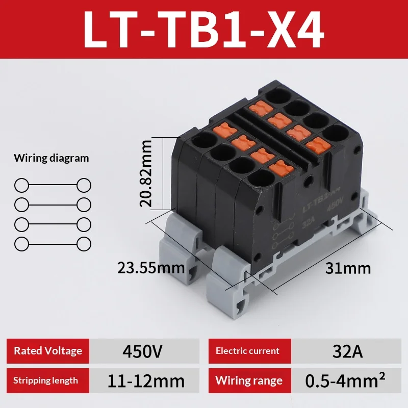 Push-in-Klemmenblock, Mehrfach-Ein- und Ausgangsklemme, Schnellverbindung von Drähten, DIN-Schienen-Kabelverbinder, Universelle Anschlussdose TB1-X6D
