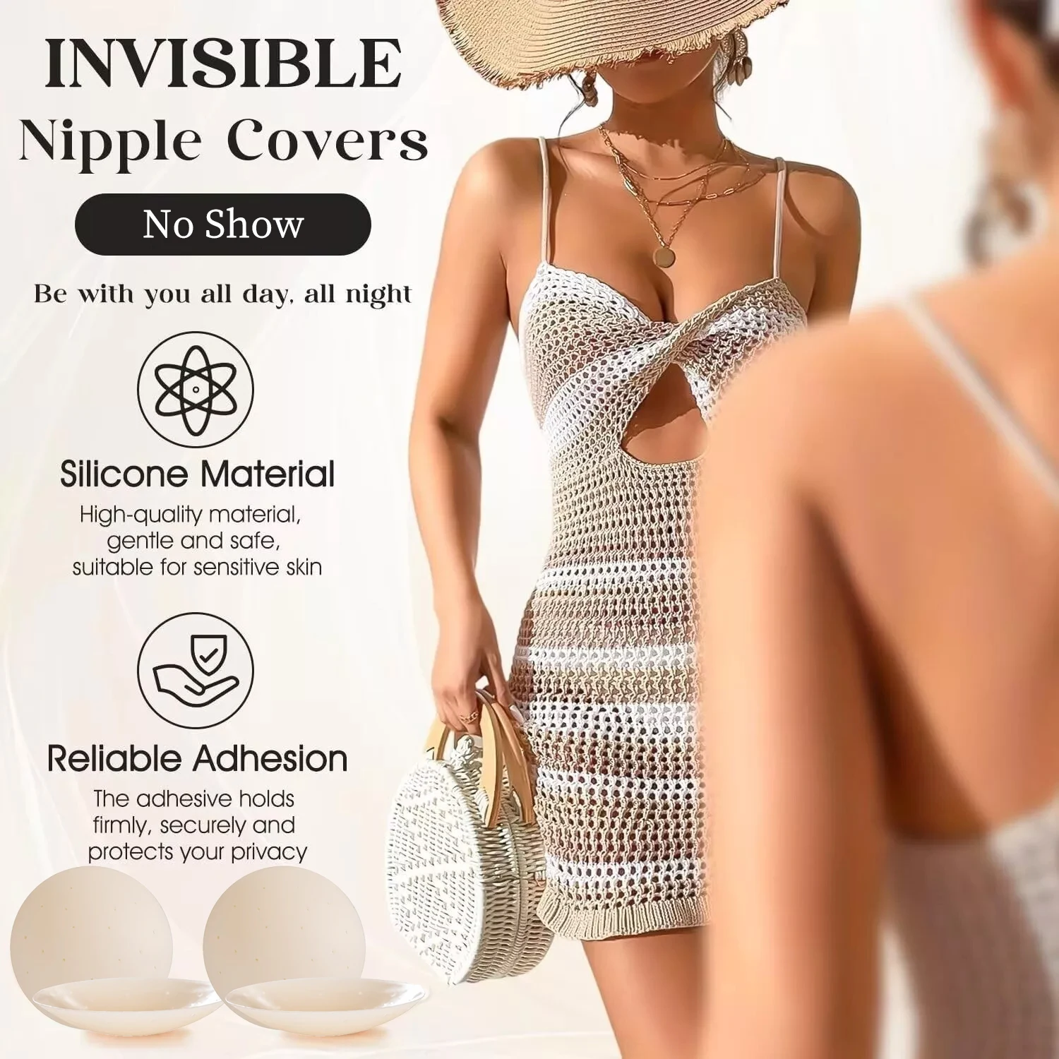 Women's Non Adhesive Glue Nipple Covers Pasties Reusable Chest Stickers Breast Boob Tape Invisible Sticky Bras Stick on Bra