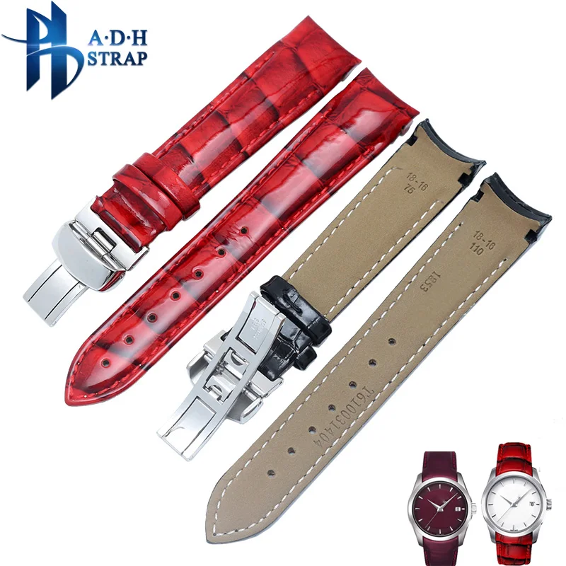 For Tissot 1853 T035.210A Women\'s Genuine Leather Watch Strap 18mm Arc Interface Butterfly Buckle Band Cowhide Belt Breathable