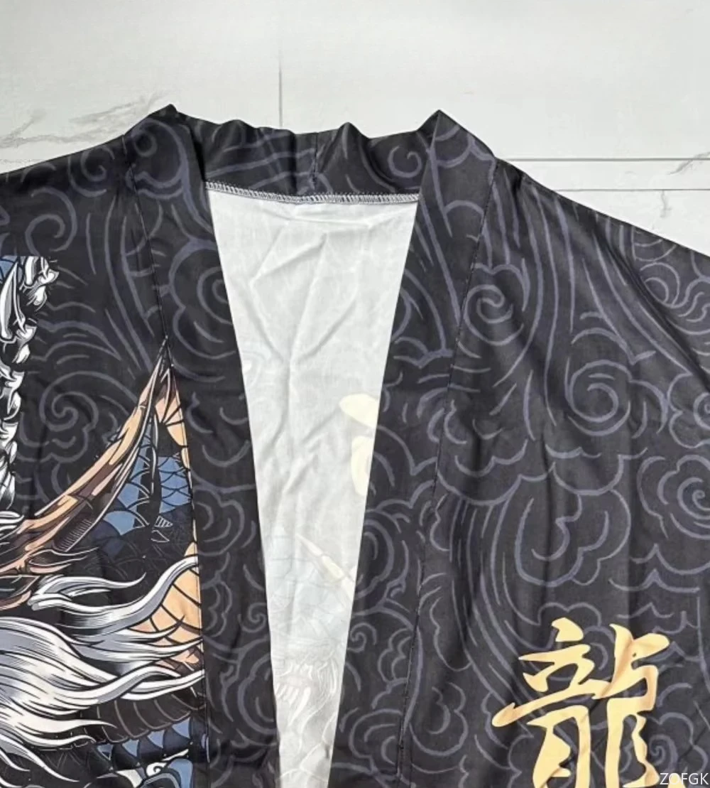 Zweidimensionaler Anime-Kimono-Umhang, lockeres, lässiges Design, halbe Ärmel, 3-Druck, Sommer-Top-Strickjacke