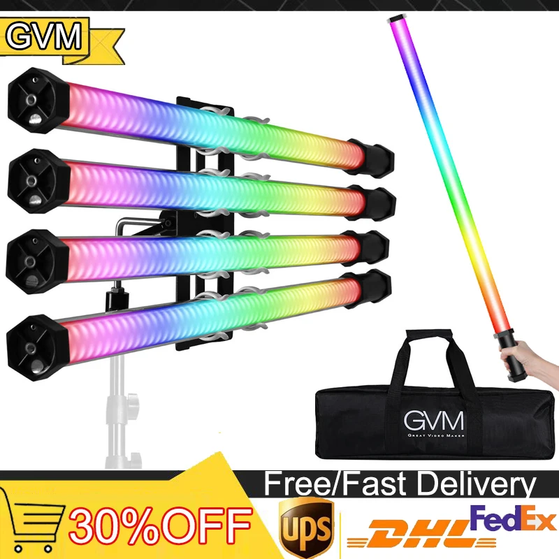 

GVM BD100 RGB & Bi-Color LED Tube Wand Light 2/4 Light Kit with Internal Battery and Bracket