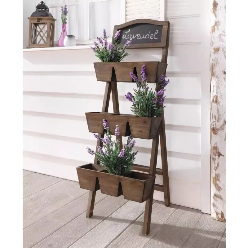 Foreign trade zakka American French country log color solid wood old 9 grid flower rack rack with blackboard