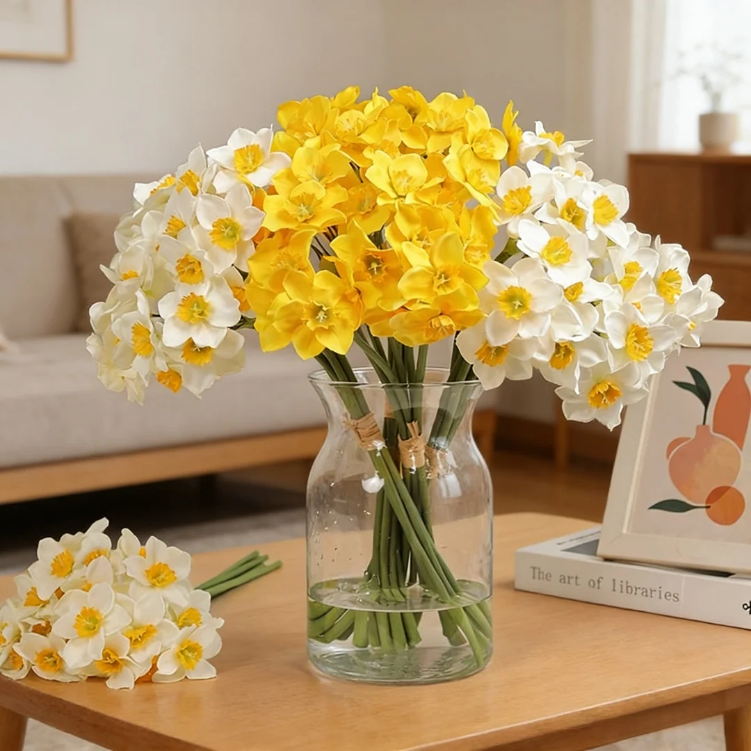 Handgeschriebene Narzissenblüten, künstliche Blumenstrauß-Dekoration, Kunststoffblumen-Esstischdekoration, Wohnzimmer-Ornamente