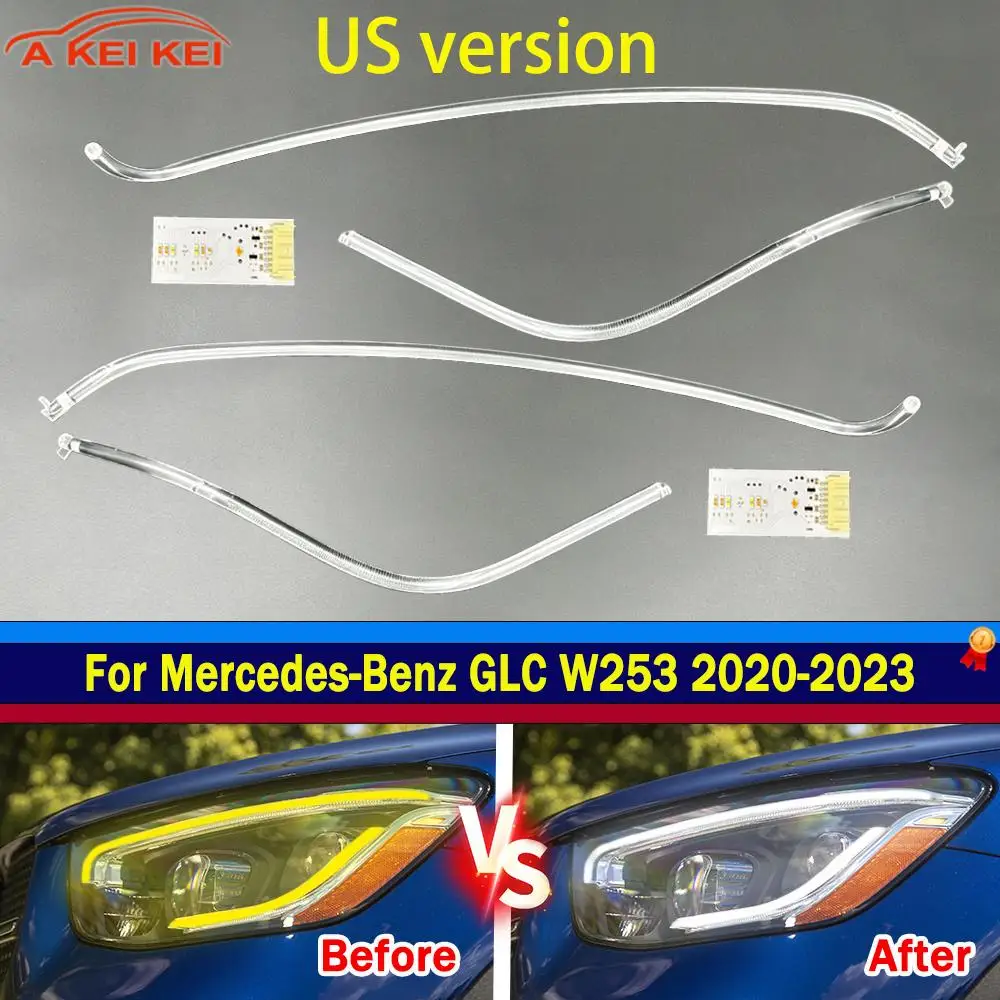 US Version For Mercedes-Benz W253 GLC 2019-2023 DRL Car Headlight Light Guide DRL Tube&Circuit Board Light Source Chip Module
