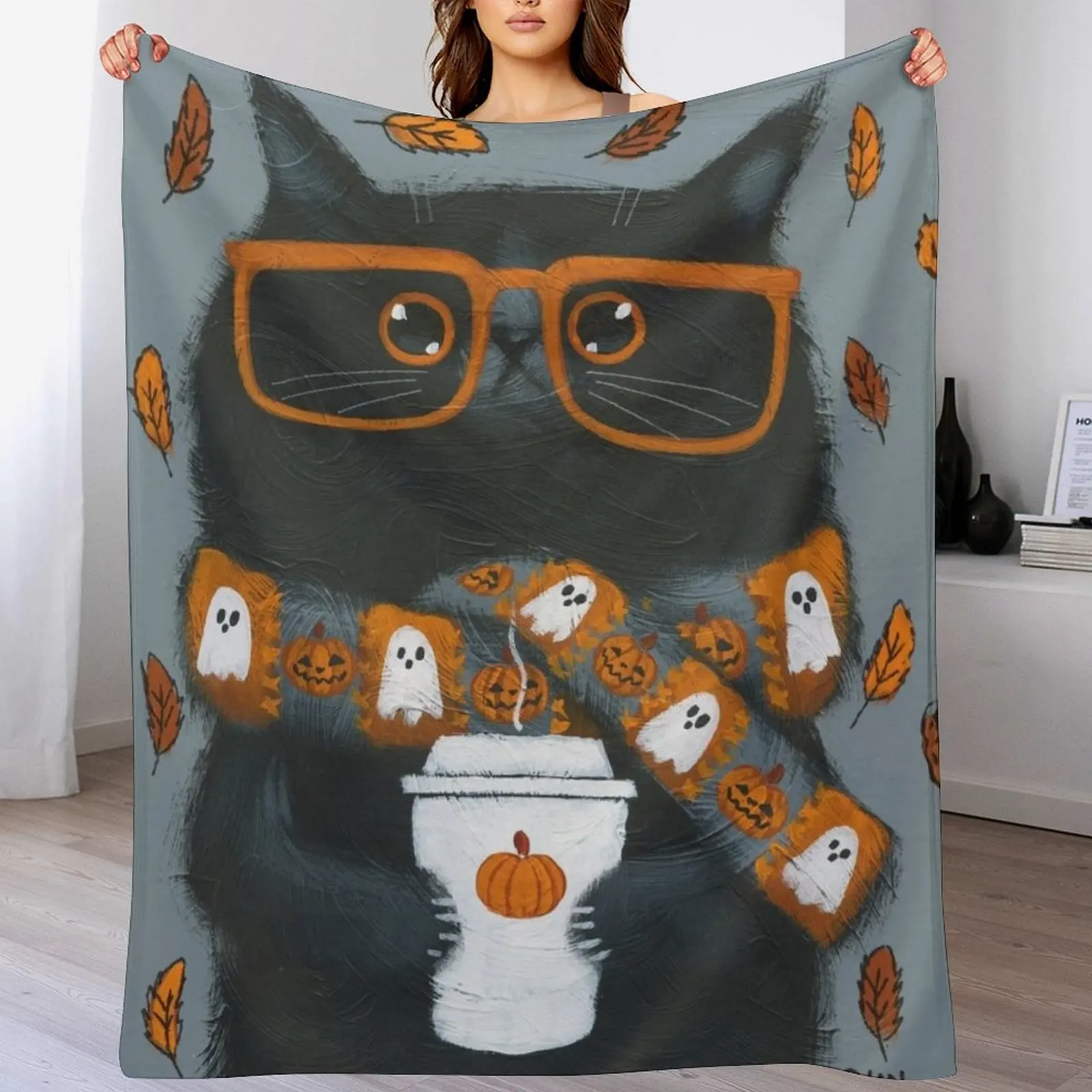 

Autumn Pumpkin Spice Kitty Throw Blanket Decorative Soft Throw Blanket for Couch Sofa