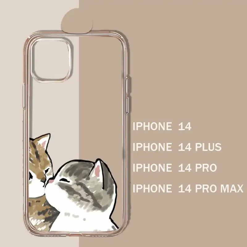 Cute Cat Couple Lovers Animal Phone Case Transparent soft For iphone 11 13 12 14 15 pro max mini plus