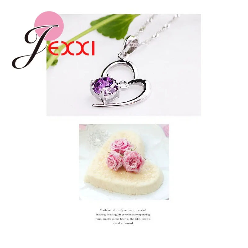925 Sterling Silver Jewelry Sets Romantic Lovely CZ Crystal Necklace Pendant Earrings for Women Valentines Day Wedding