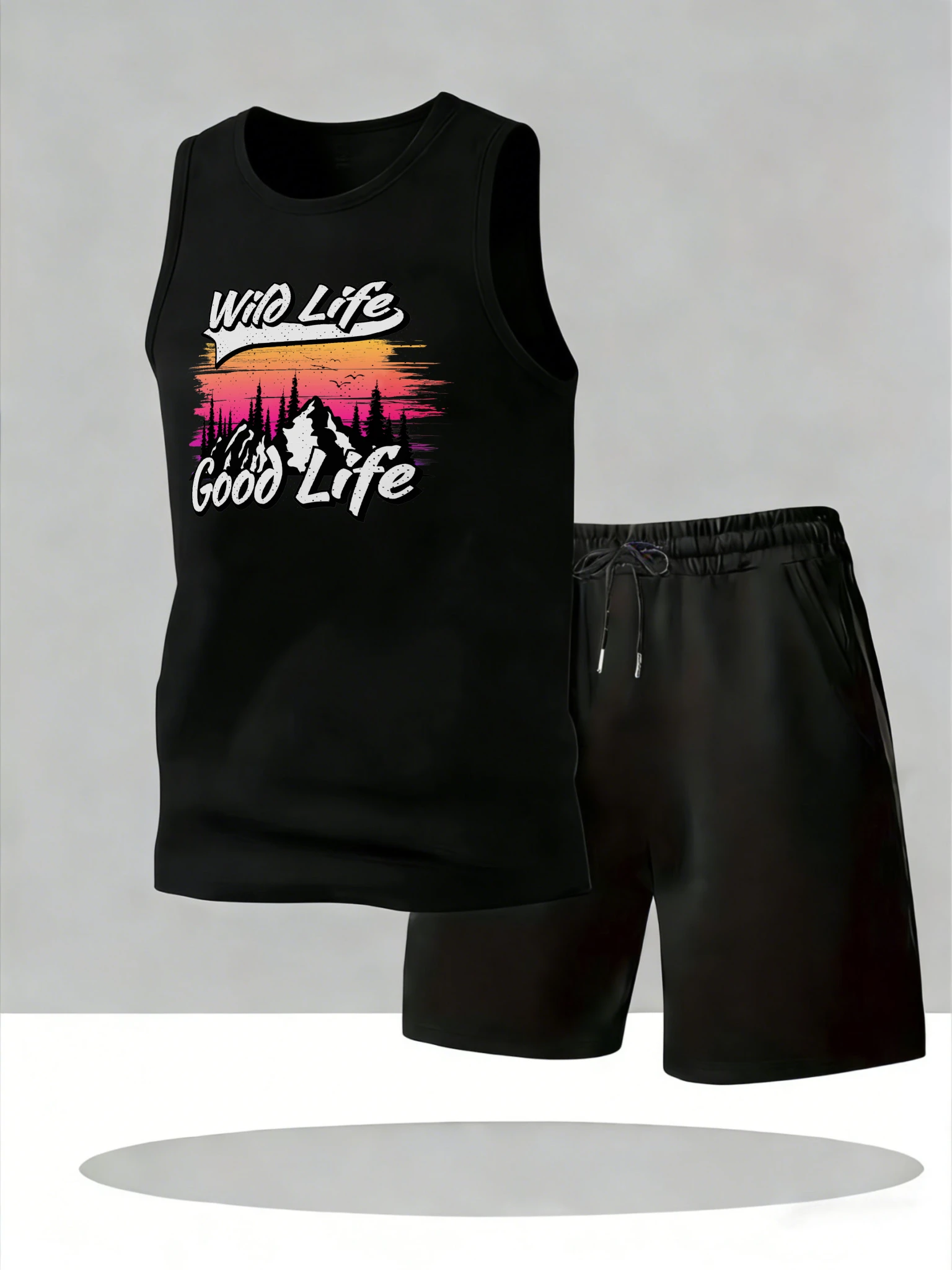 

Men's Tank Top Sets 2026 Summer Quick drying beach sports Breathable oversize sets for men crewneck running sweatshirt set