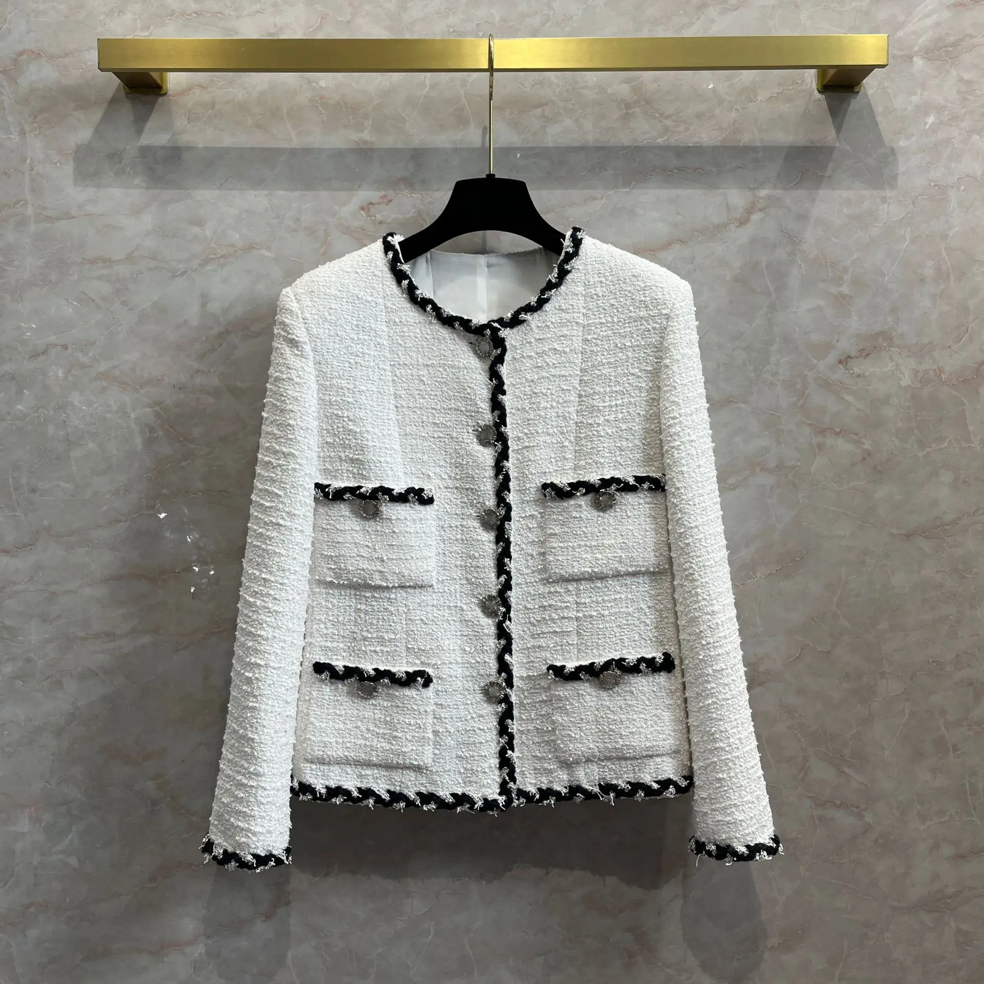 

2023 Spring Brand New Designer Women's High Quality White Tweed Jackets C405