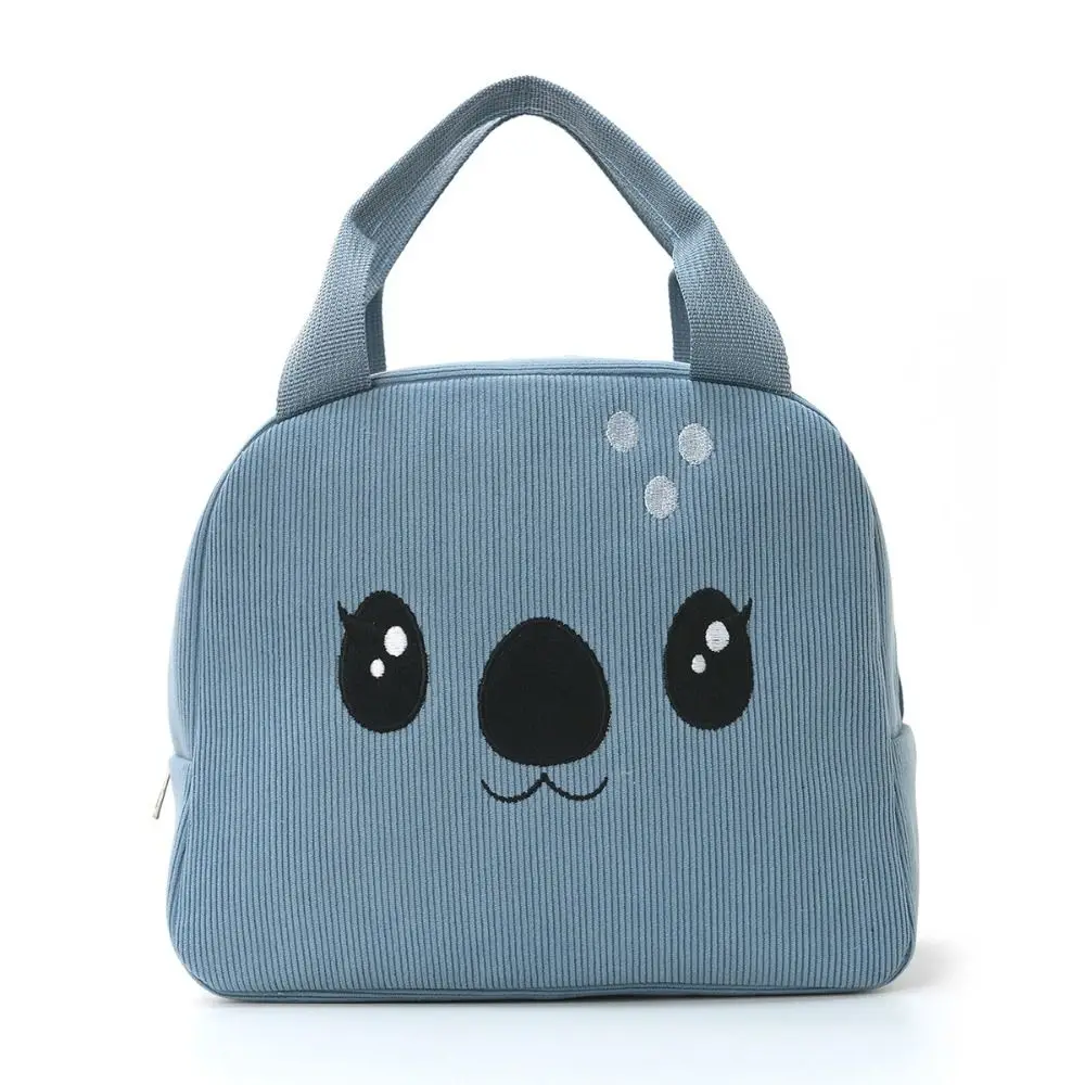 New Cartoon Insulated Lunch Bag Corduroy Carry Handle Thermal Lunch Box Portable Reusable Meal Pack School Lunches