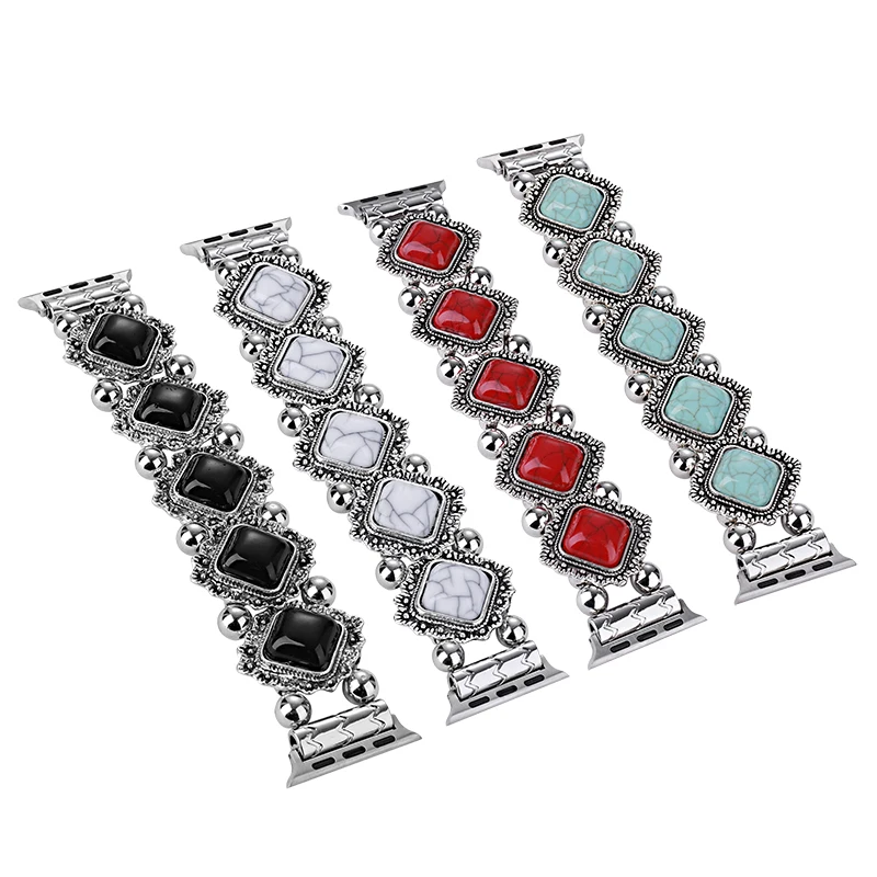 สายอัญมณีโบฮีเมียนสำหรับสายคาด Apple Watch 40มม. 41 42 44 45 49สร้อยข้อมือเครื่องประดับย้อนยุคสำหรับ iWatch Series 7 8 5 6 4อุปกรณ์เสริมนาฬิกา