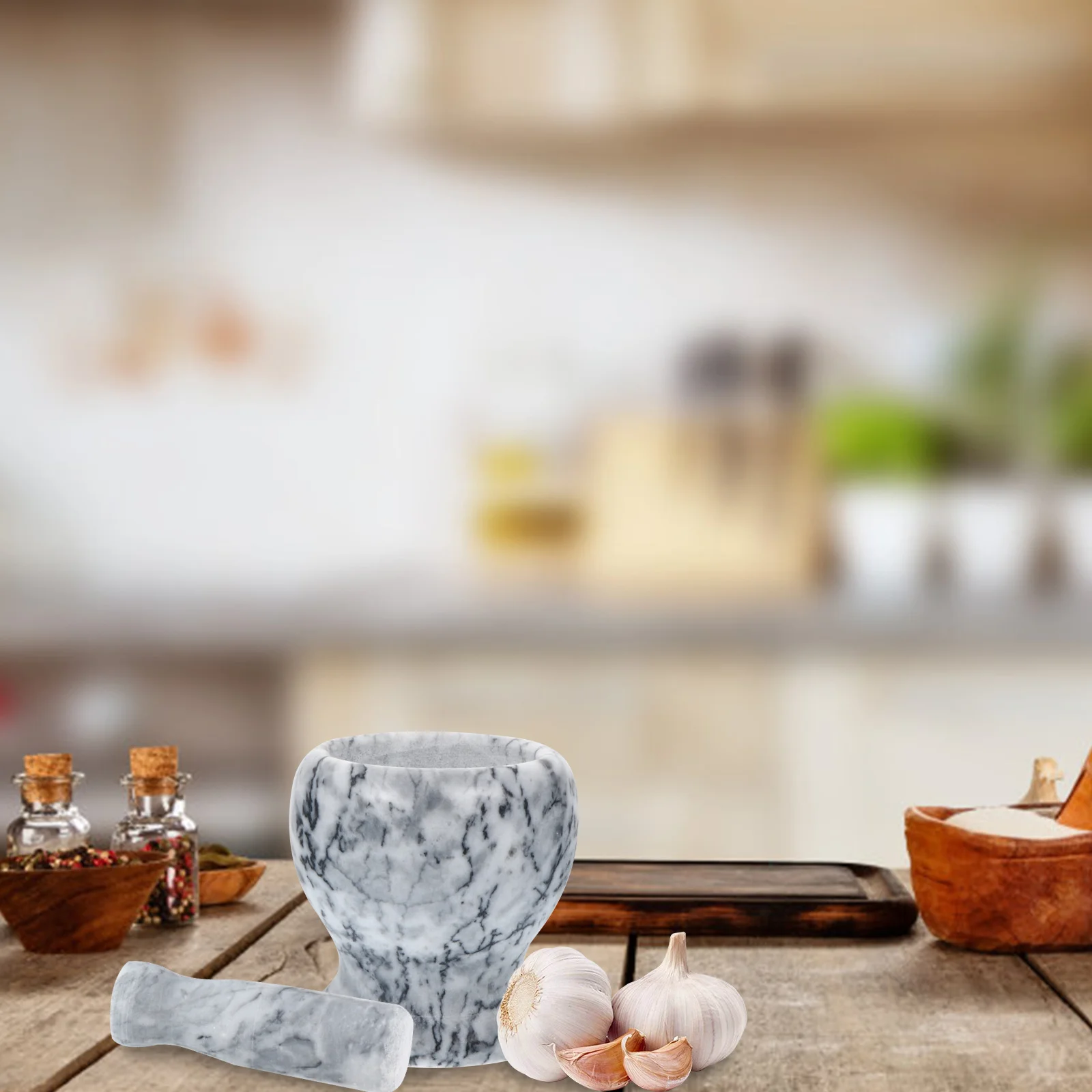 

1 set Garlic Masher Set Marble Stone Mortar Pestle For Crushing Herbs Spices Garlic Multi-Functional Kitchen Gadget Tool