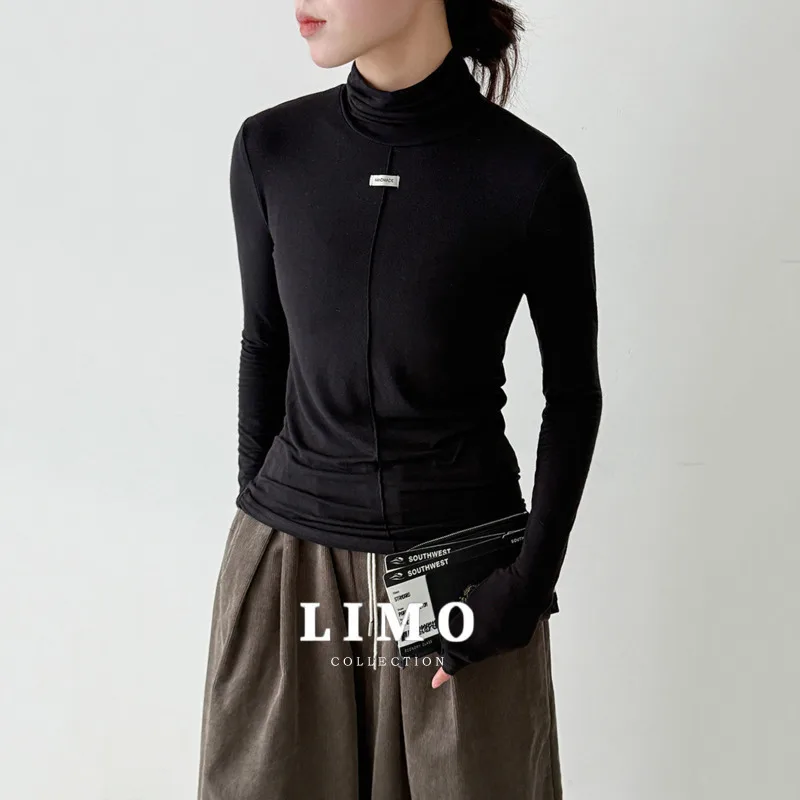 

LIMO 2025 Soft High Neck Slim Fit Stretch Base Layer Women's Autumn New Korean Standard T Shirt Layering Top