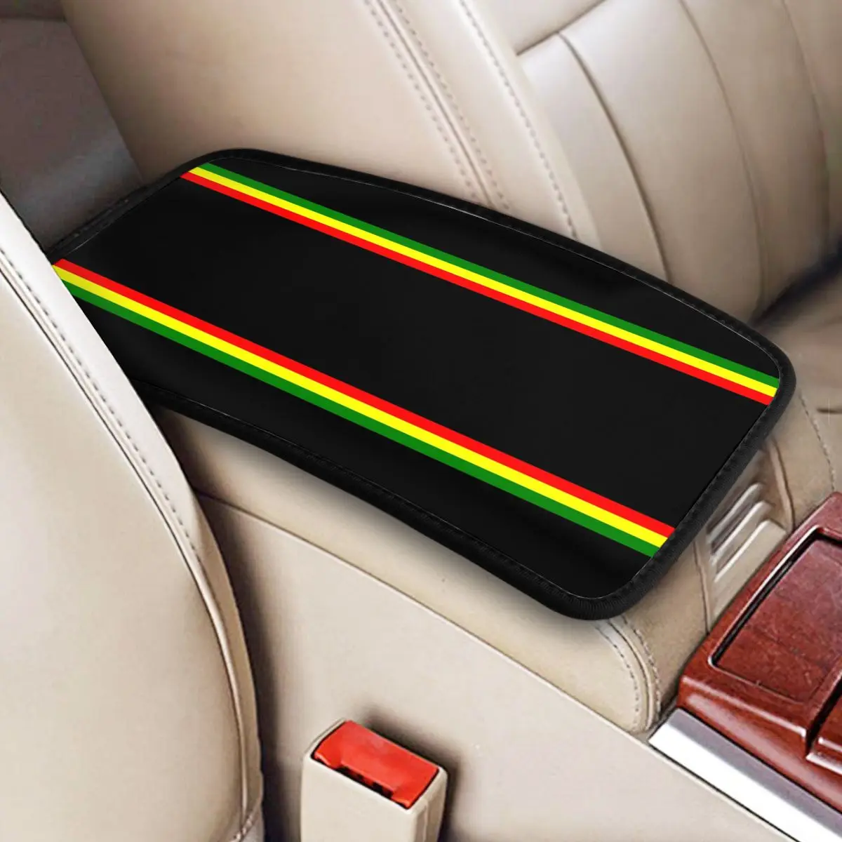 Leather Car Armrest Cover Mat Rasta Stripe Color Center Console Cover Pad Reggae Jamaican Jamaica Proud Storage Box Pad Cushion