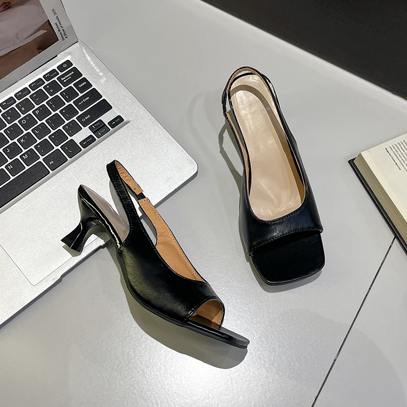 2026 Summer New Style Platform Square-Toe Open-Toe Sandals for Women, Thin Heels, Fish-Tail Design