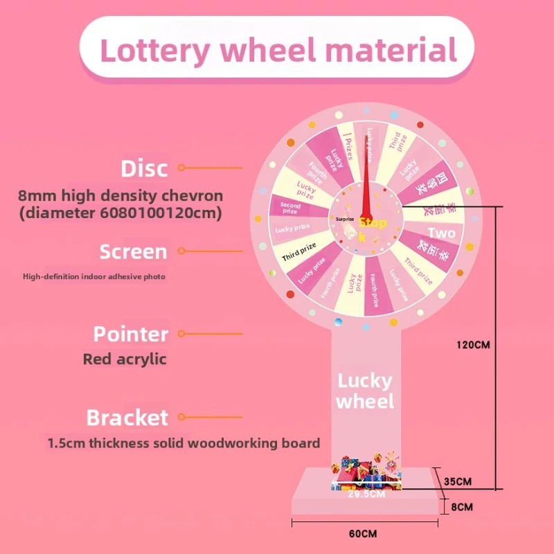 

Pink lottery turntable lucky turntable game wooden frame opening event props custom rewritable magnetic turntable