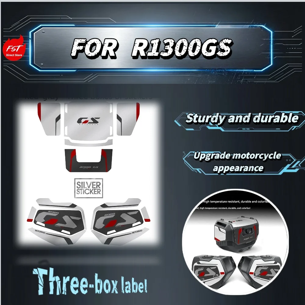 For R1300GS Three Boxes Full PVC Sticker Set Red Gray Graphic Side Pannier Top Case Protective Decal Mod Accessories