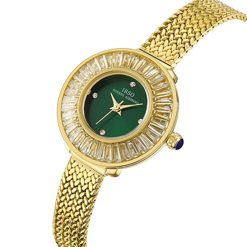 Luxury Brand Women Wristwatches Gold Steel Mesh Waterproof New In Watches Ladies Fashion Designer Leather Quartz Handwatch Green