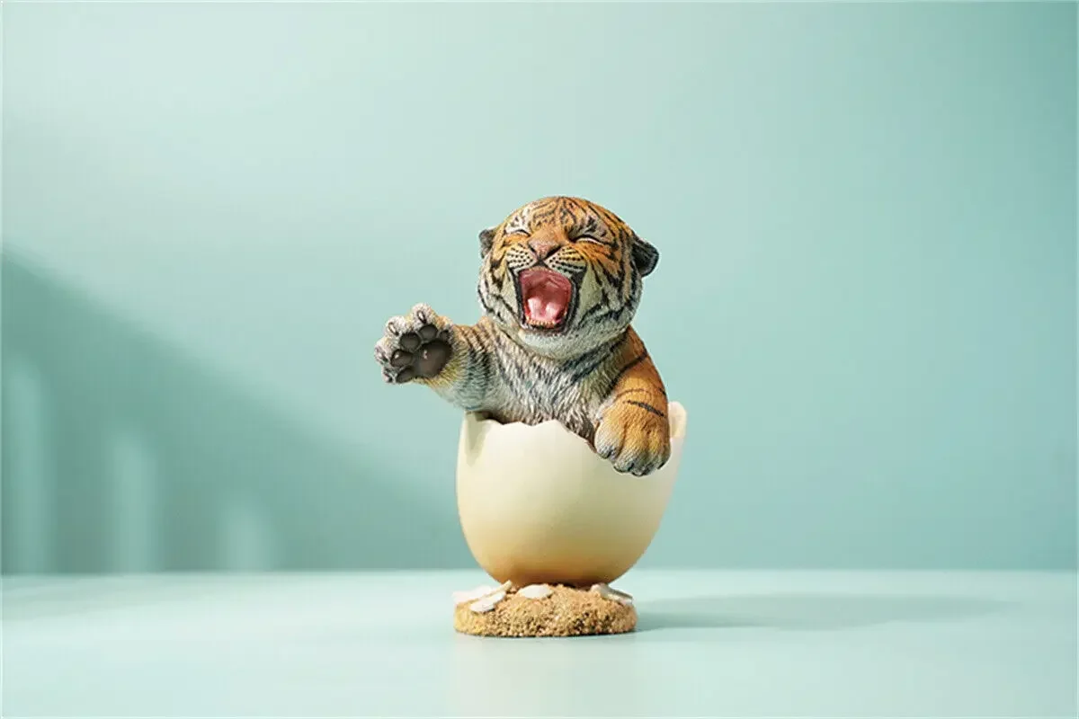 JXK 1/6 Tiger Treasure Model Animal Figure Pet Baby Tiger Eggshell Decoration  Educational Toy Birthday Gift Desk Ornaments