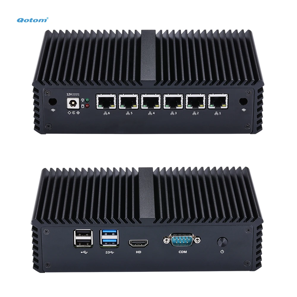 Qotom Fanless Mini PC 6 Intel i210 LAN 7th Gen Core i3 i5 i7 AES-NI Firewall Router pfSense OPNsense, Barebone Mini PC 1U Rack